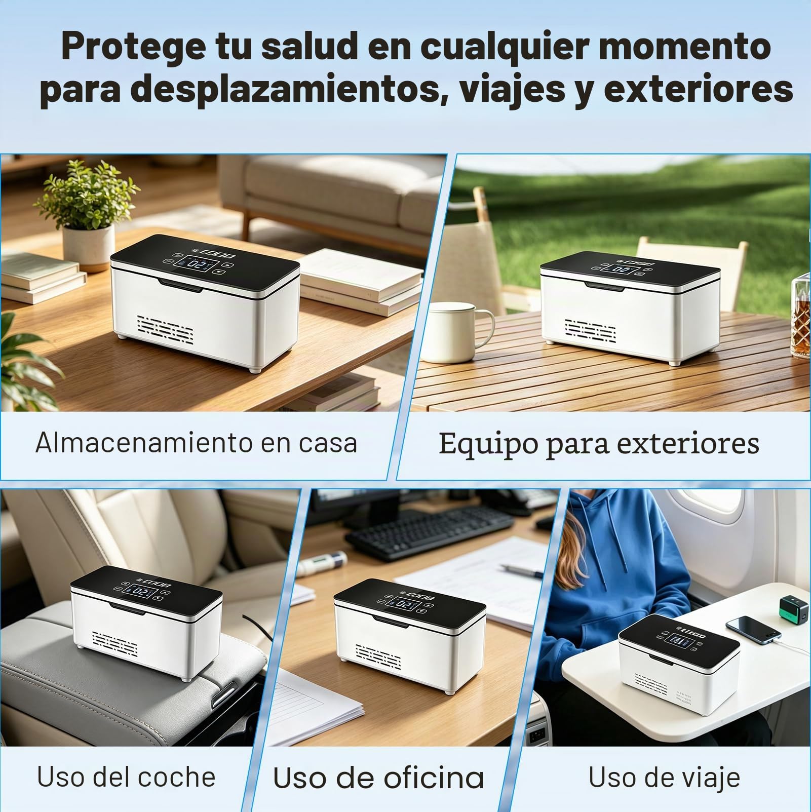 Nevera Insulina Viaje, Nevera Medicamentos Portátil Electrica, 2 a 8 ℃ | Mini Enfriador de Insulina, Temperatura Ajustable, con Dos Baterías de 10200 mAh para Uso en Hogar, Viajes y Automóvil