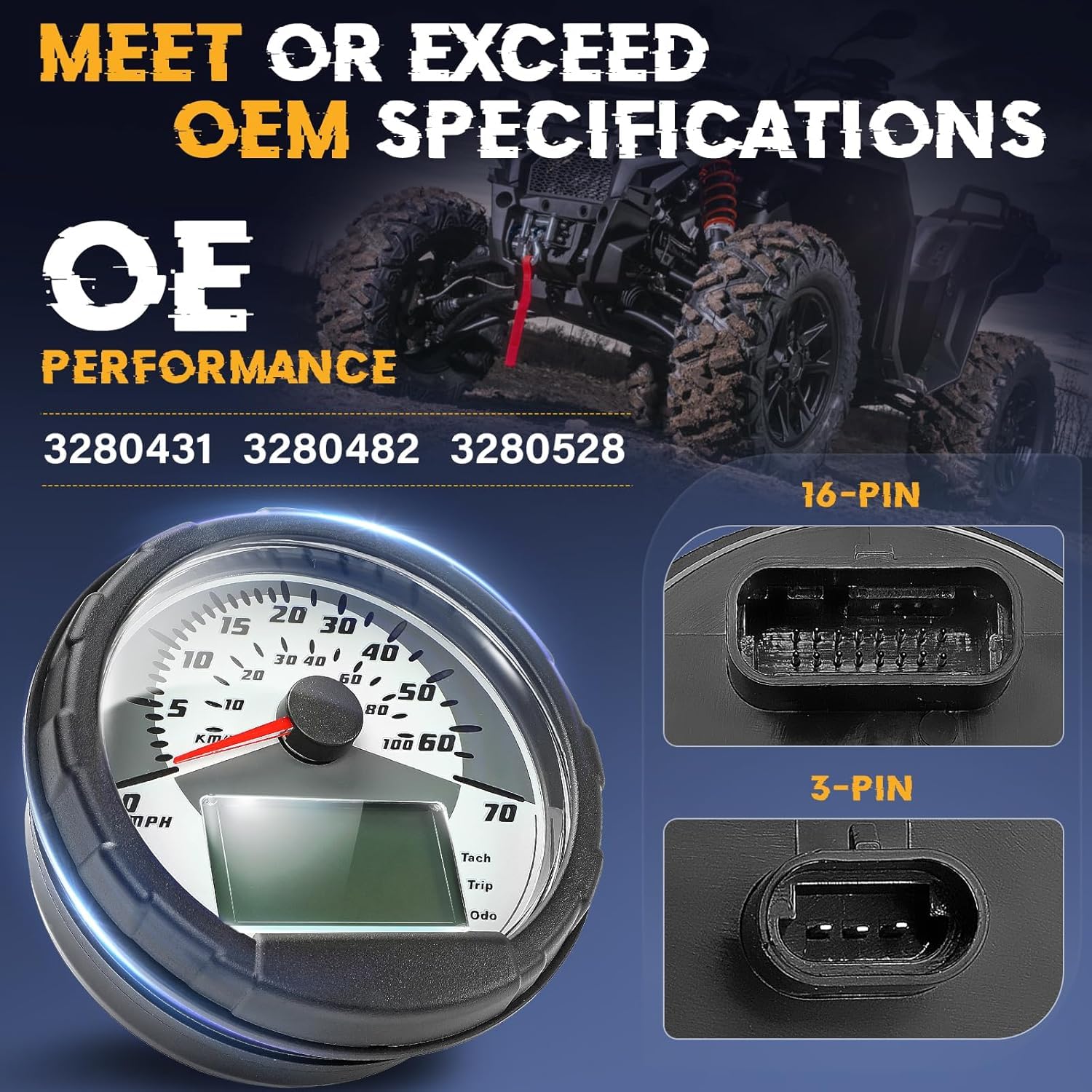 3280482 Speedometer Cluster Assembly 3280528 Replacement for 2004-2012 Polaris Sportsman 400 450 500 600 700 800 ATP 500, Repalce OE Number 3280431, 3280482, 3280528