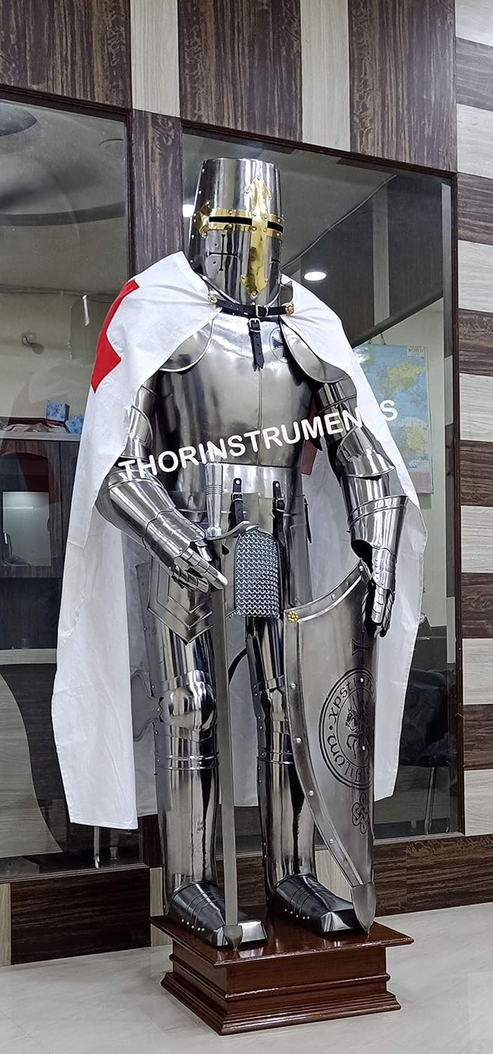 THOR INSTRUMENTS Medieval Wearable Knight CRUSADOR Full Suit of Armor Collectibles Armor Costume Medieval Knight Combat Armor SCA LARP Halloween Reenactment Full Body Rustic Vintage Home Decor Gifts