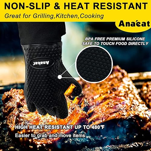 Miniatura 2 de Anaeat Guantes de barbacoa resistentes al calor, versátiles guantes de cocina impermeables, guantes de cocina 100% algodón, guantes de horno de