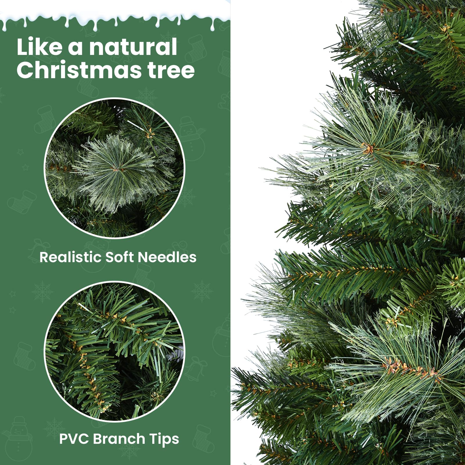 YEAUPE PRO Sapin de Noël Artificiel en PVC 160cm avec 800 Pointes, 3 Parties pour Montage Facile, Compact, Support Métallique