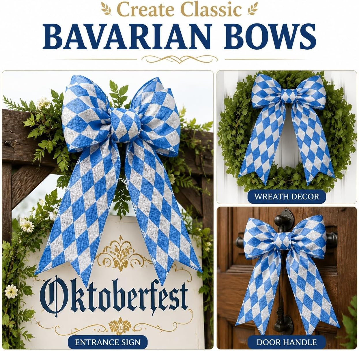 Oktoberfest Decorations Blue and White Ribbon, Wired Edge Ribbon 2 Rolls