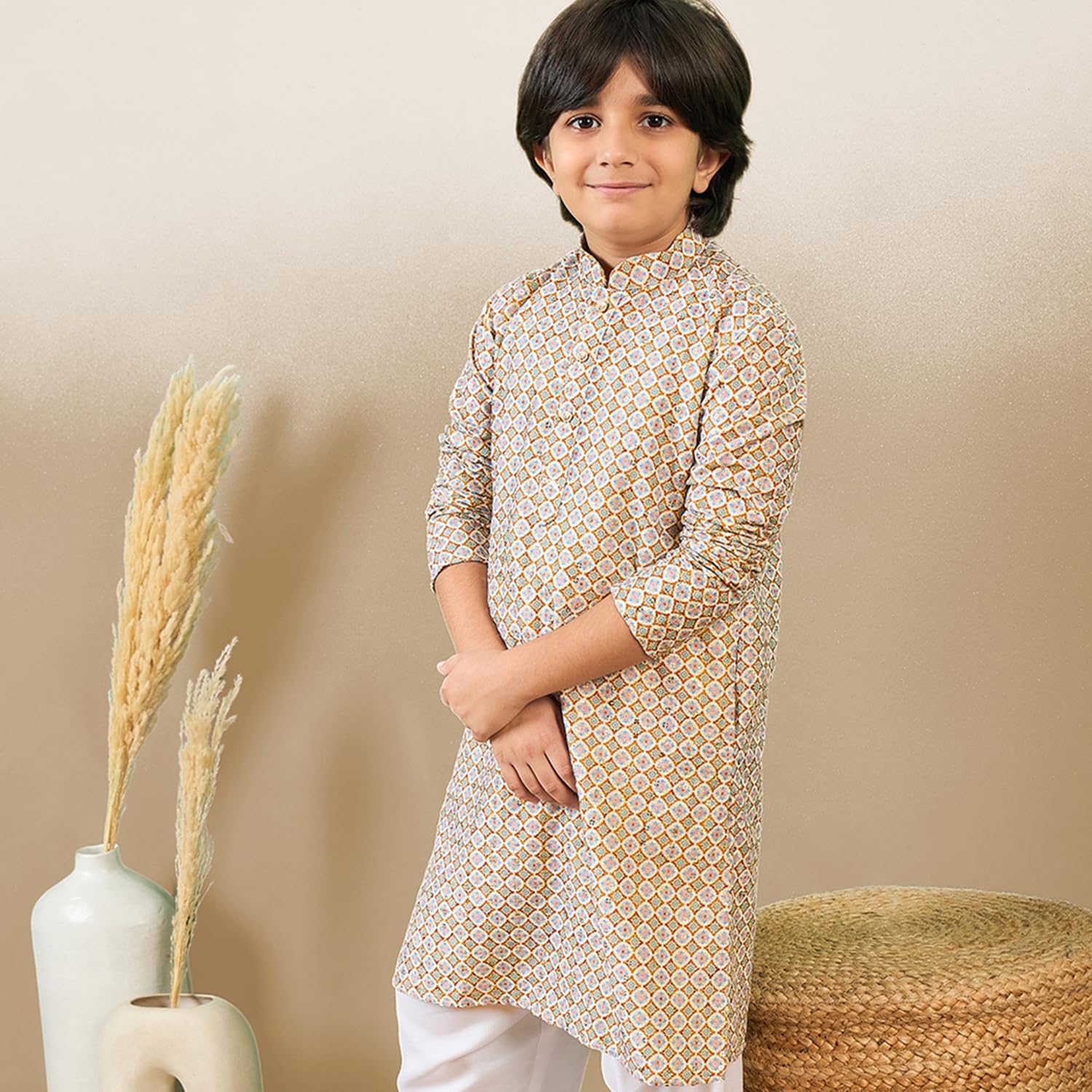 Sanwara Printed Brown Kurta with Sequins for Boys (32) 1