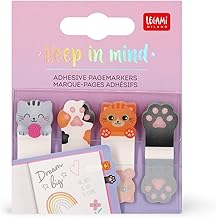 Legami - Keep in Mind Page Marker, 80 Page Marker Stickers (20 x 4), Writeable and Removable Stickers, Kitty Design, 7 x 5.5 cm