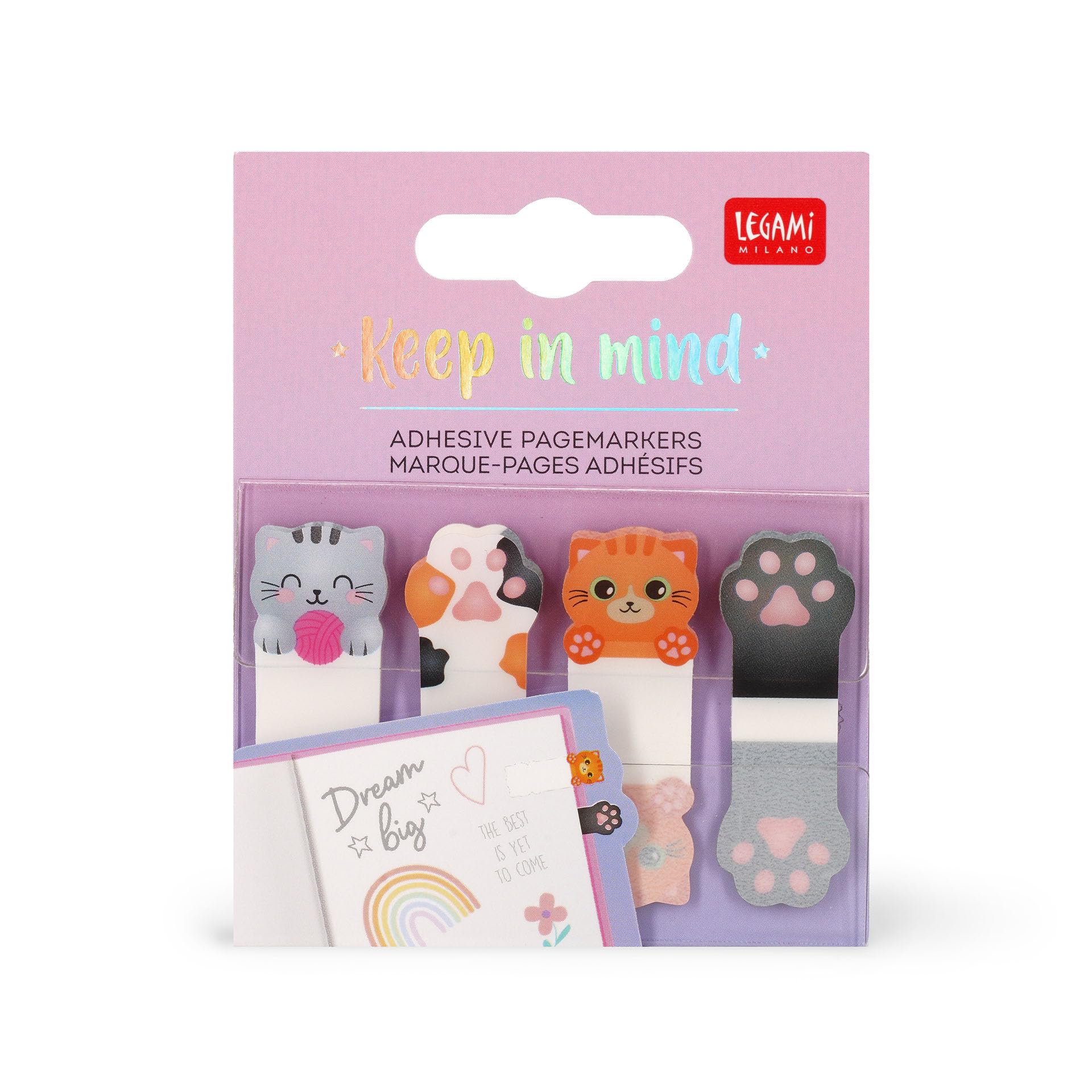 LEGAMI - Keep in Mind Kitty Sticky Page Markers, 80 Writable & Removable Stickers (20 x 4), 7 x 5.5 cm