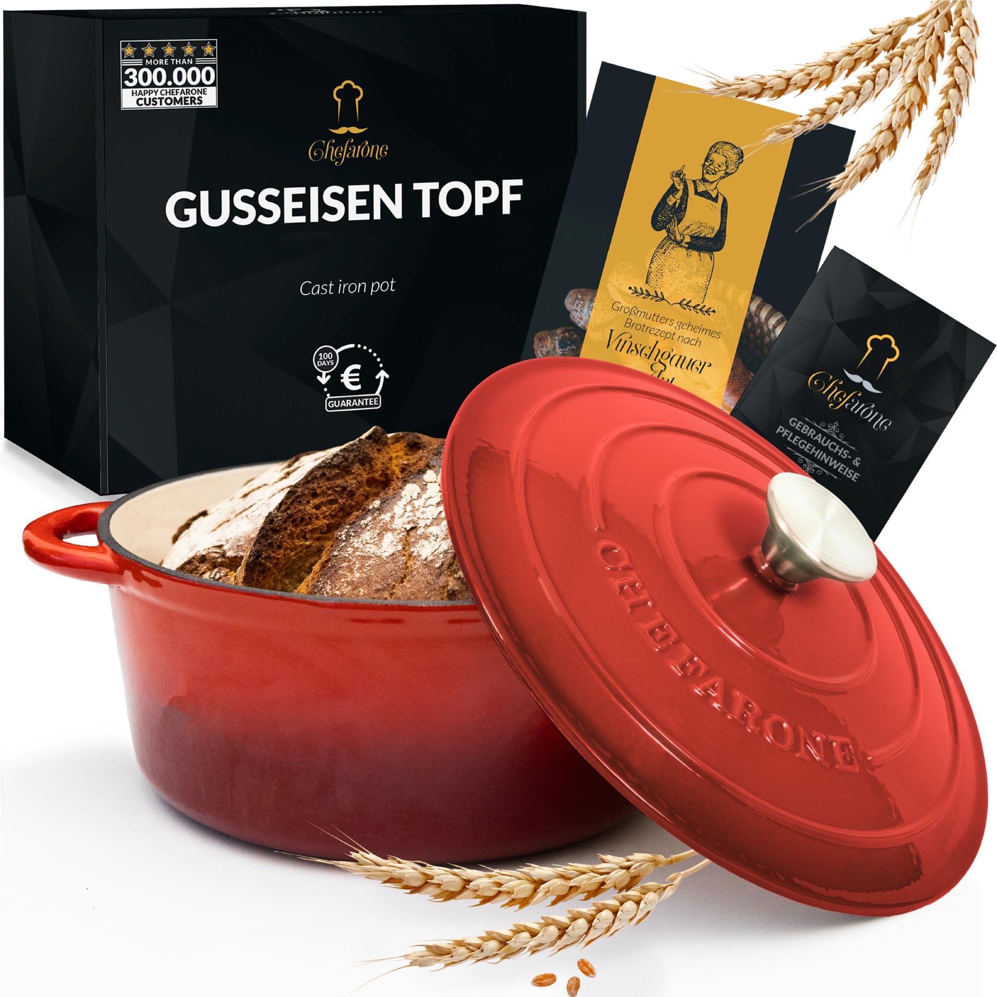 Chefarone Gusseisen Topf 26 cm 4,7 L Emailliert Cocotte Bräter