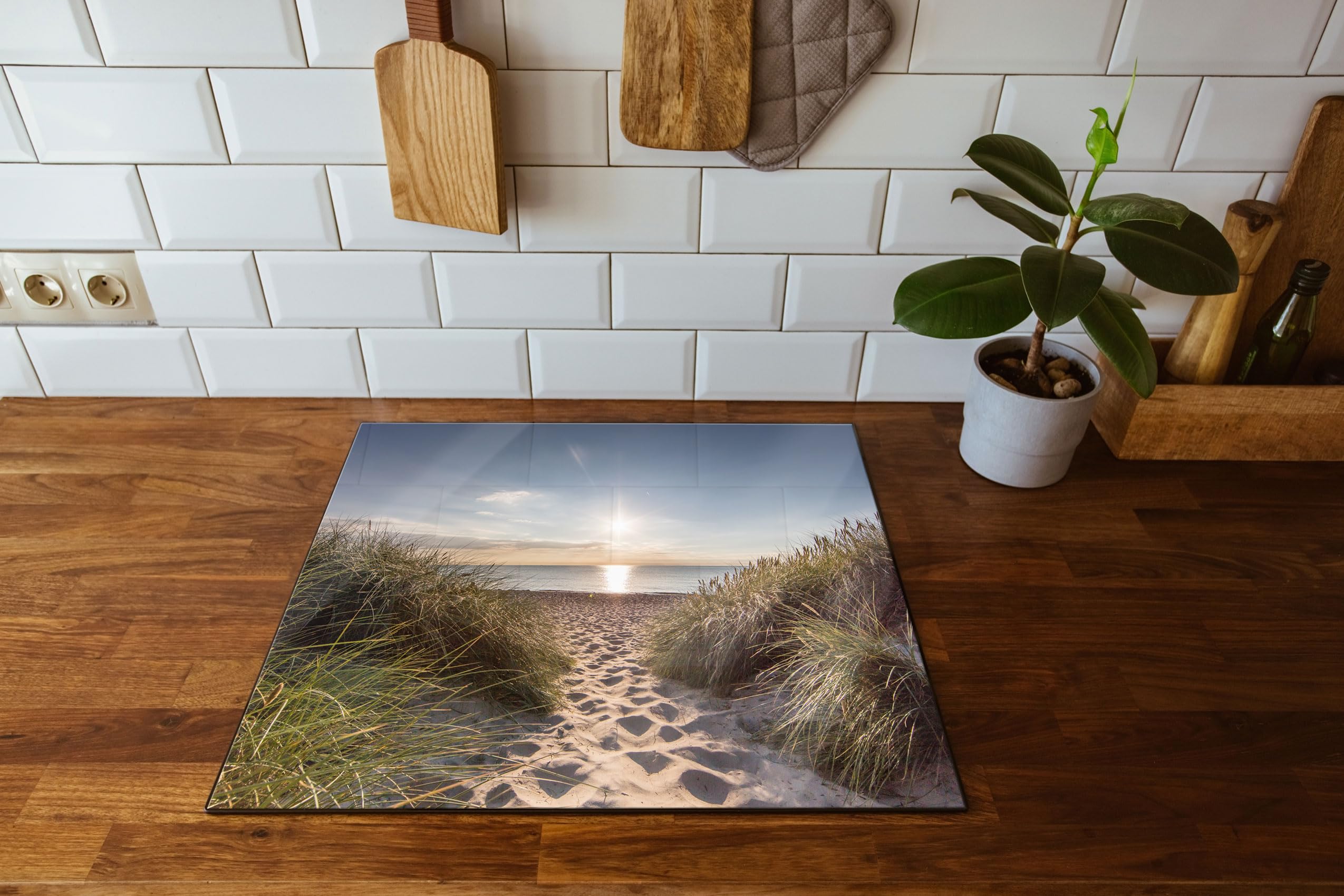 der Weg ins Meer Herdabdeckplatte & Spritzschutz aus Echtglas | Für Herd-Kochfelder | 60x52 cm