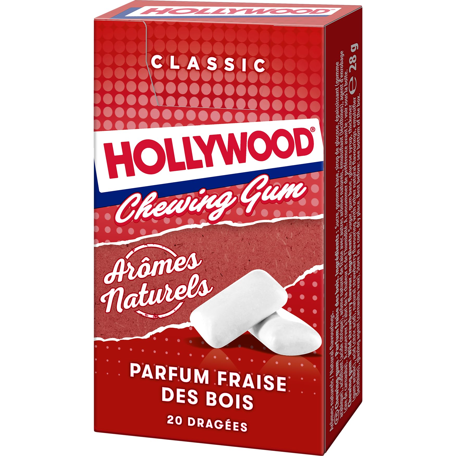 Hollywood Regular Dragées Fraise 28g (15 boites de 20)