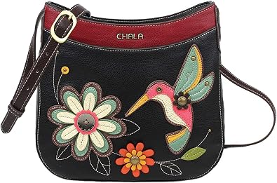 Chala Handbags Hummingbird Crescent Crossbody Handbag Purse, Hummingbird Lovers