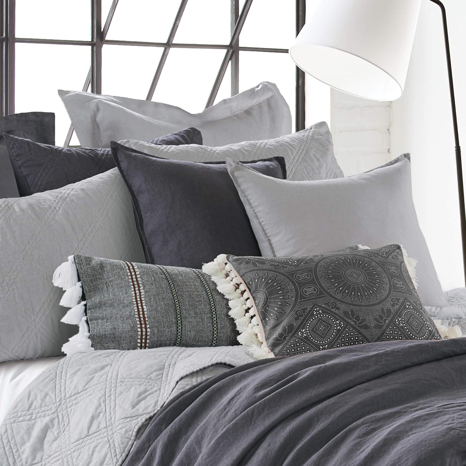 Levtex Home - 100% French Flax Linen - Euro Sham - French Flax Washed Linen - Lt. Grey - Sham Size (26x26in.), No Insert