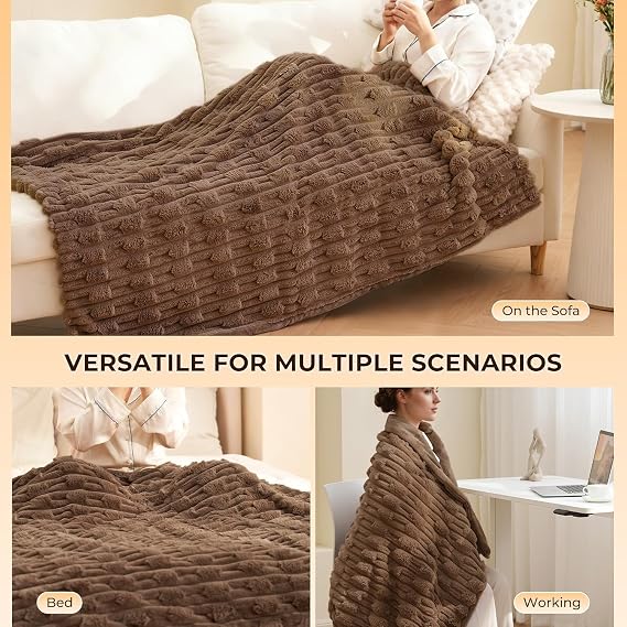 CURECURE Bamboo Pattern Heated Throw Blanket 50x60, Dark Brown