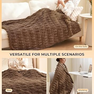 CURECURE Bamboo Pattern Heated Throw Blanket 50x60, Dark Brown