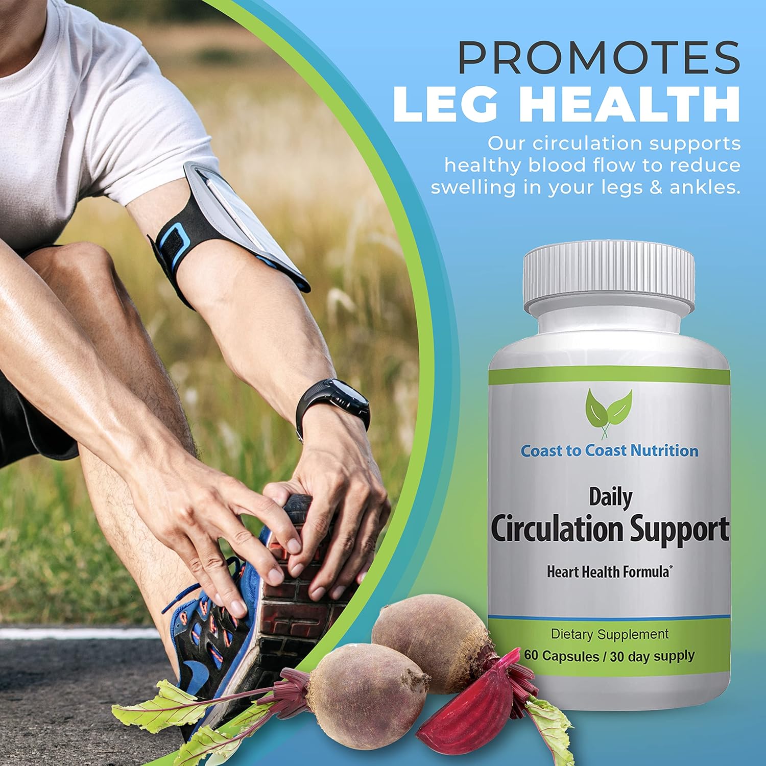 Blood Circulation Capsules for Leg Health - Beet Root Supplement for Leg Veins Blood Flow - Heart and Leg Circulation Supplements - Vein Formula for Healthy Leg Veins - (30 Day Supply) : Health & Household