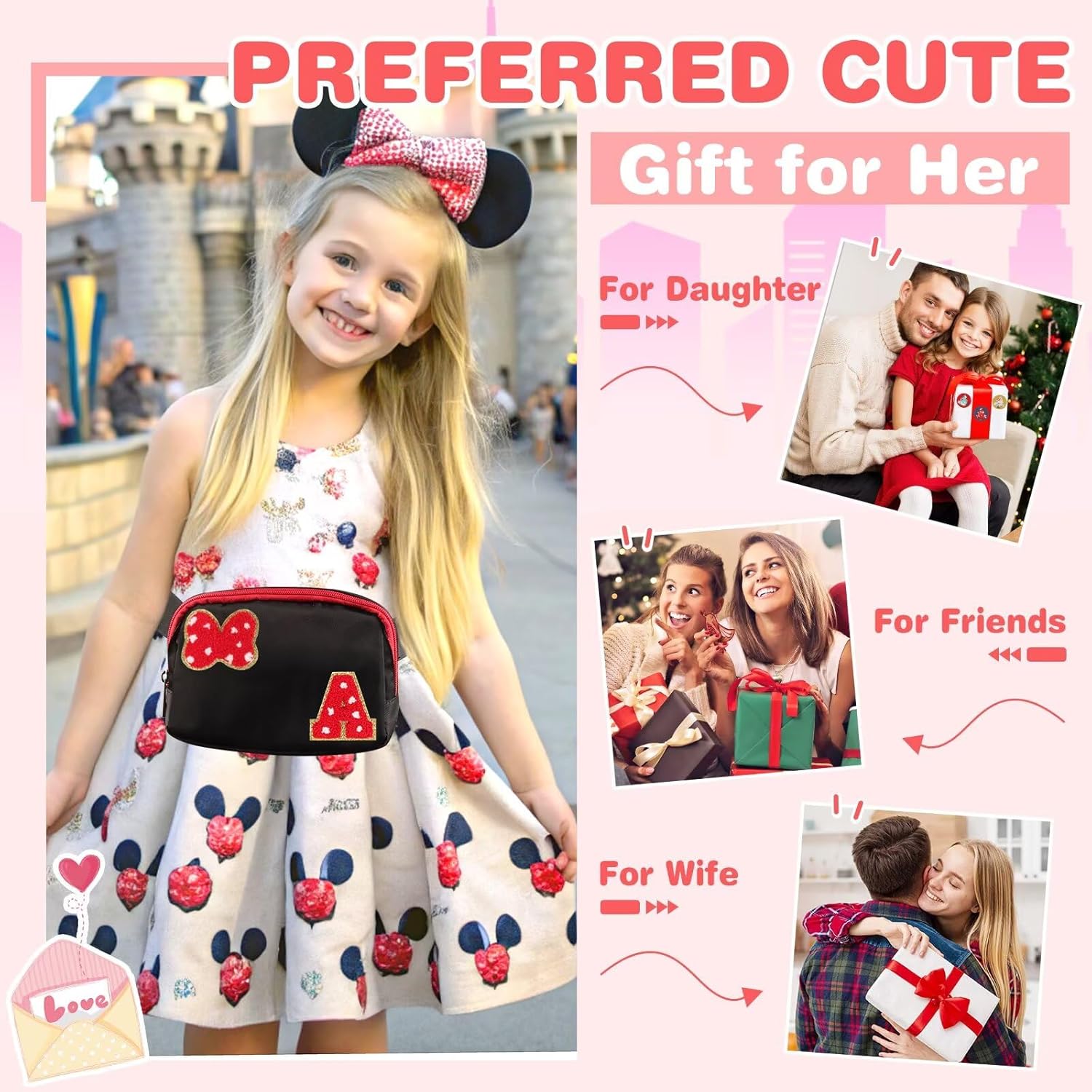 Initial Letter Bow Mouse-Ear Fanny Pack for Teen Girls,Cute Chenille Belt Bag Crossbody Travel Waist Pack for Women&Kids,Personalized Gift for Theme Park,School & Travel, Birthday Christmas(A) - Image 7