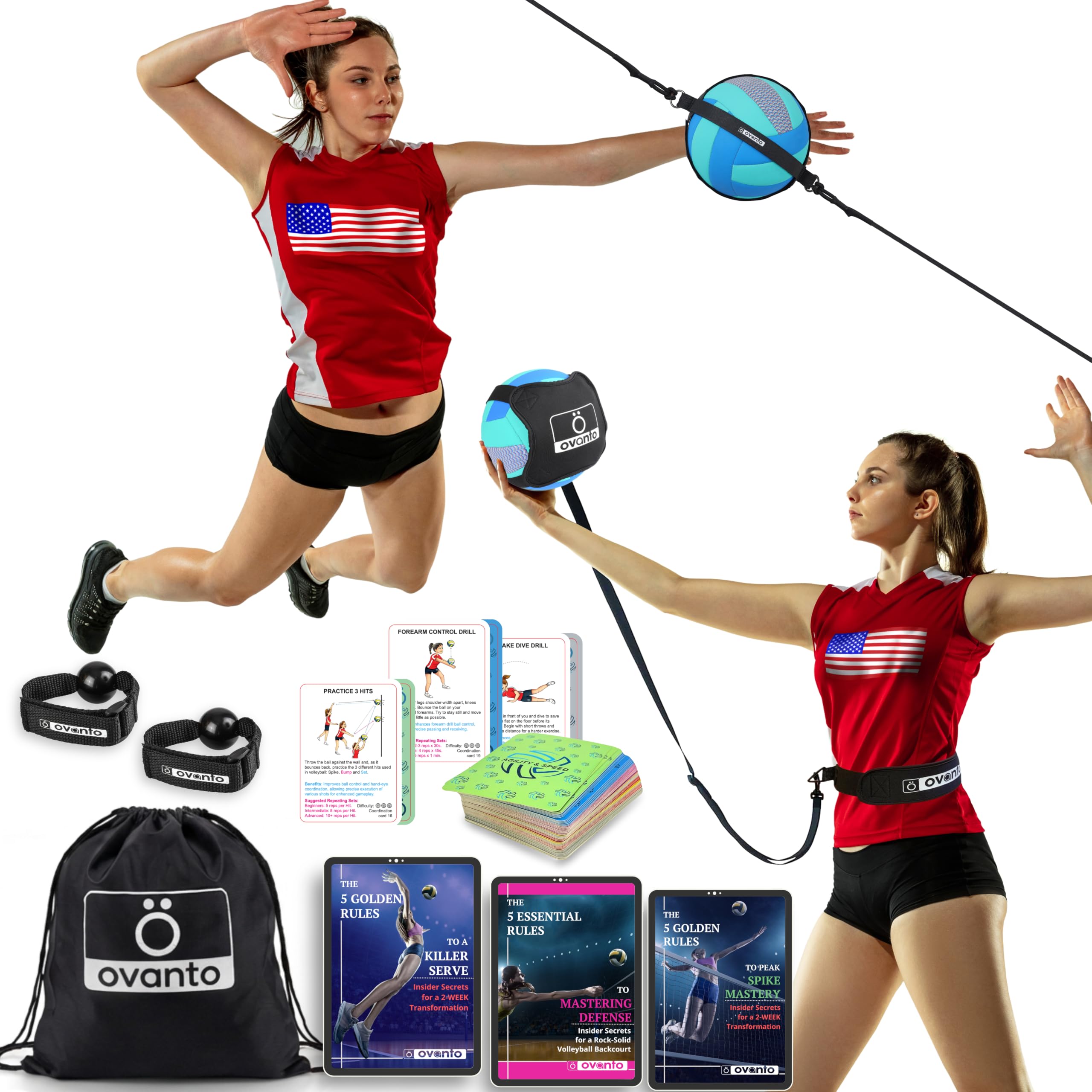 OVANTO Attrezzatura per Allenamento pallavolo – Attrezzatura da pallavolo da solista in 4 Stili per servire, Spike, Impostare e Passare Come Un Professionista – Attrezzatura da pallavolo Regolabile,
