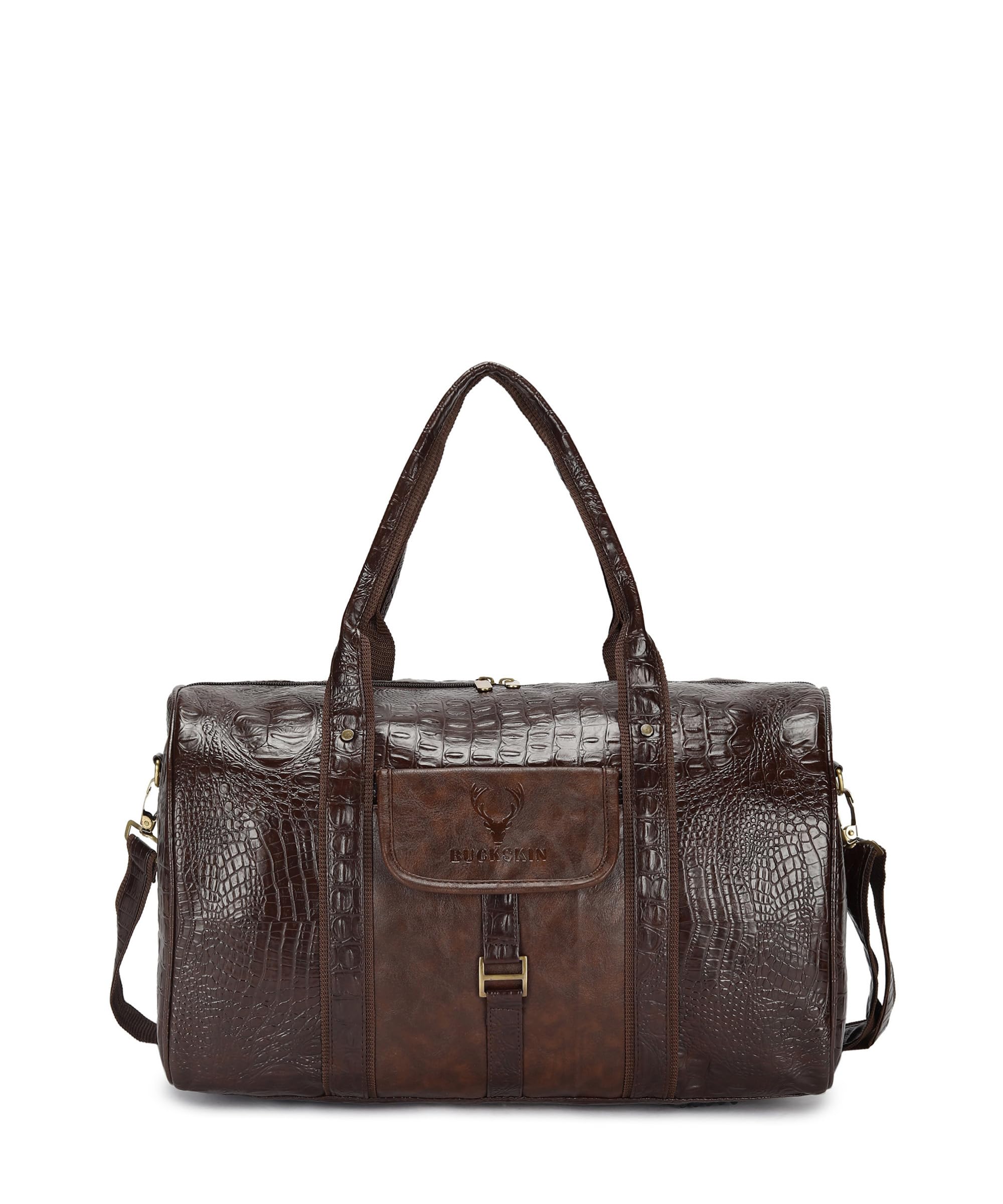 buckskin Vegan Leather Weekender Duffle Bag: Stylish Cabin-Size Airbags Duffel for Short Trips, Featuring Shoe Pocket - Ideal Travel Companion for Men and Women (Brown, 18.5 x 10.5 x 11 inches)-picture-11