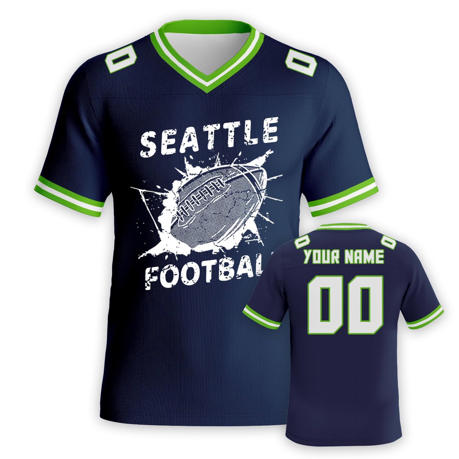 Custom Football City Jersey Shirt Rugby Element Design Personalize Your Name Number Apparel for Men Youth Women Fans Gifts S-7XL Blue-Green