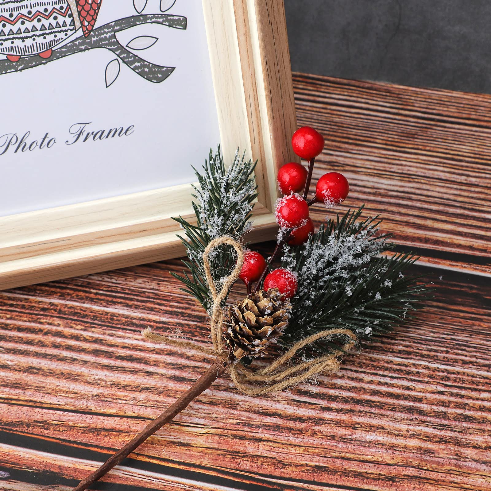 HanOBC 20 Pcs Red Berry Stems Artificial Pine Picks Branches Christmas Floral Picks and Sprays Holiday Winter Floral Picks for Garland Wreath Xmas Decor 15cm/5.9inch - Image 2