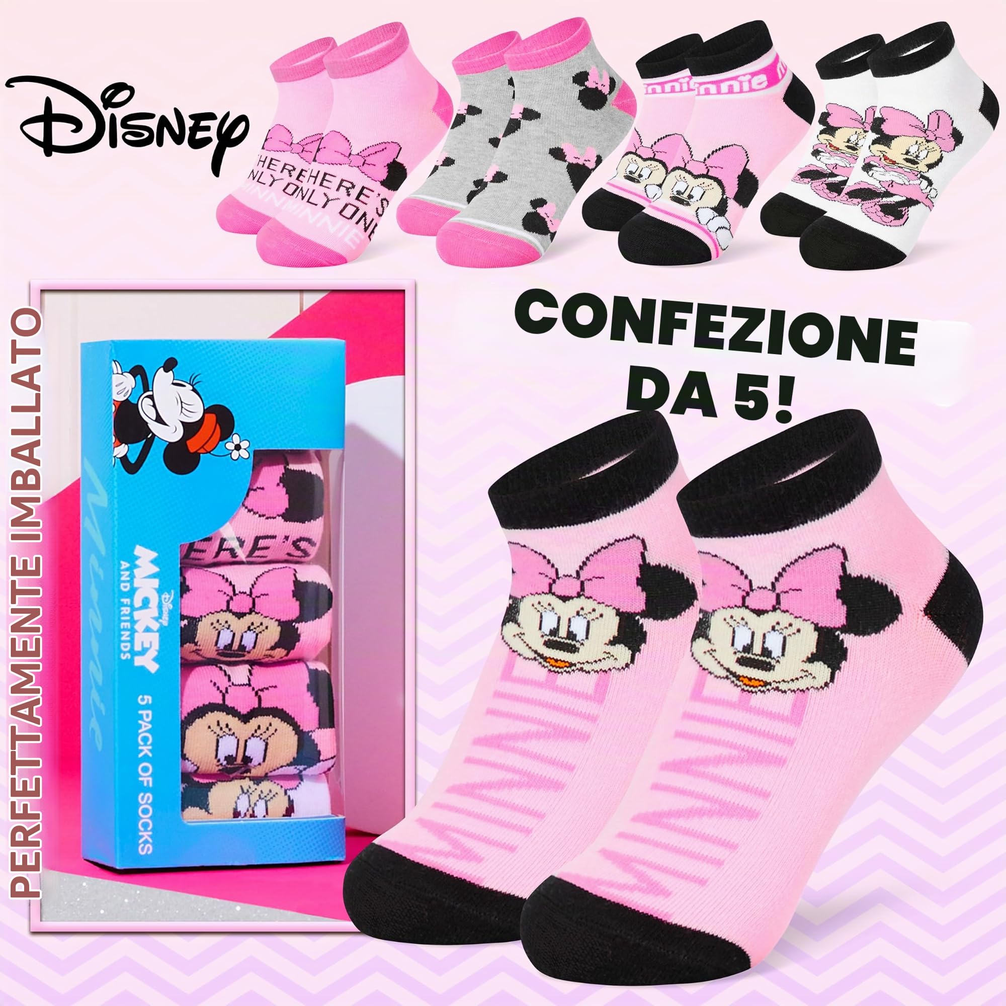 Disney Stitch Calzini Corti Bambina, Morbido e Traspirante Calze Ragazza, Pacco da 5, Regali Bambina