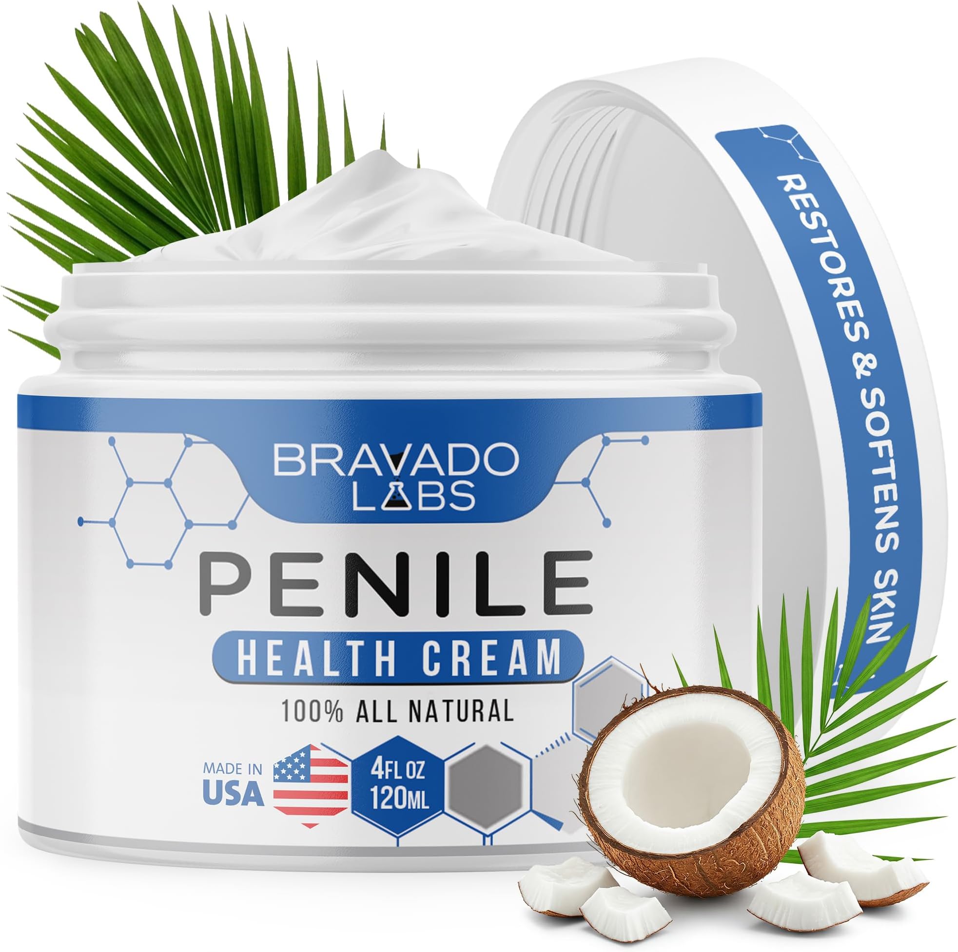 Bravado Labs Premium Penile Health Creme for Men – Daily Moisturizer for Dry Skin - Supports Foreskin Restoration - Sensitivity & Tight Intimate Area Relief - 4oz