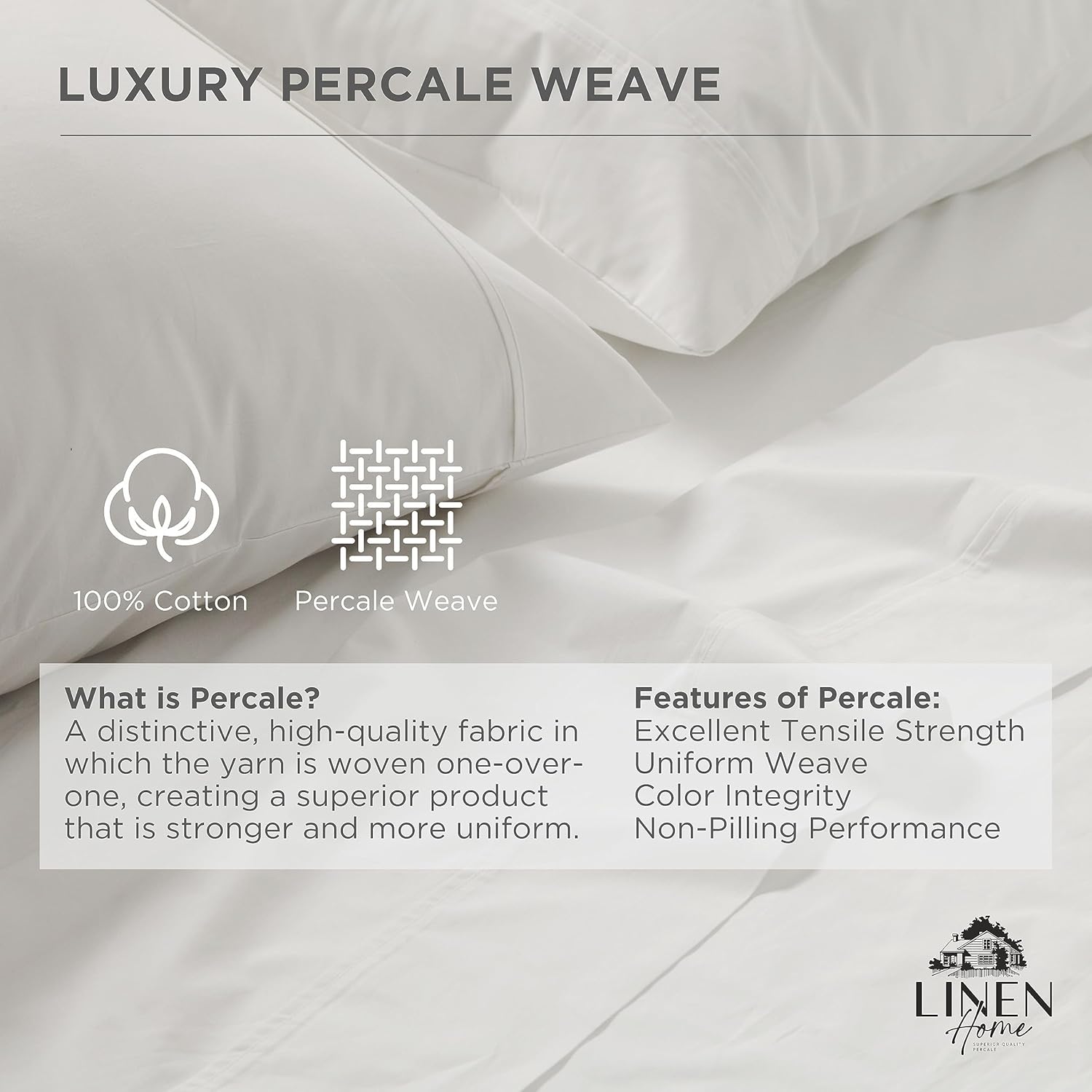 Linen Home 100% Cotton Marrow Percale Sheet Set, Queen Size, Dark Blue, 4 Pieces - 1 Flat, 1 Deep Pocket Fitted Sheet and 2 Pillowcases, Breathable, Crisp Cool and Strong Bed Linen - Image 3