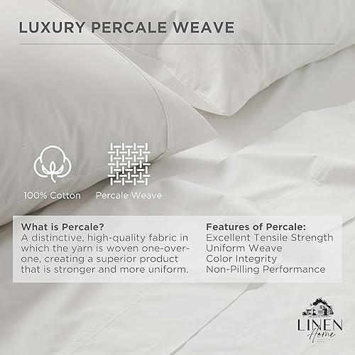Miniatura 3 de Linen Home Juego de sábanas 100% de percal de algodón, fresco, ligero, sólido, transpirable, en serie, king, 4 piezas, 1 sábana encimera, 1