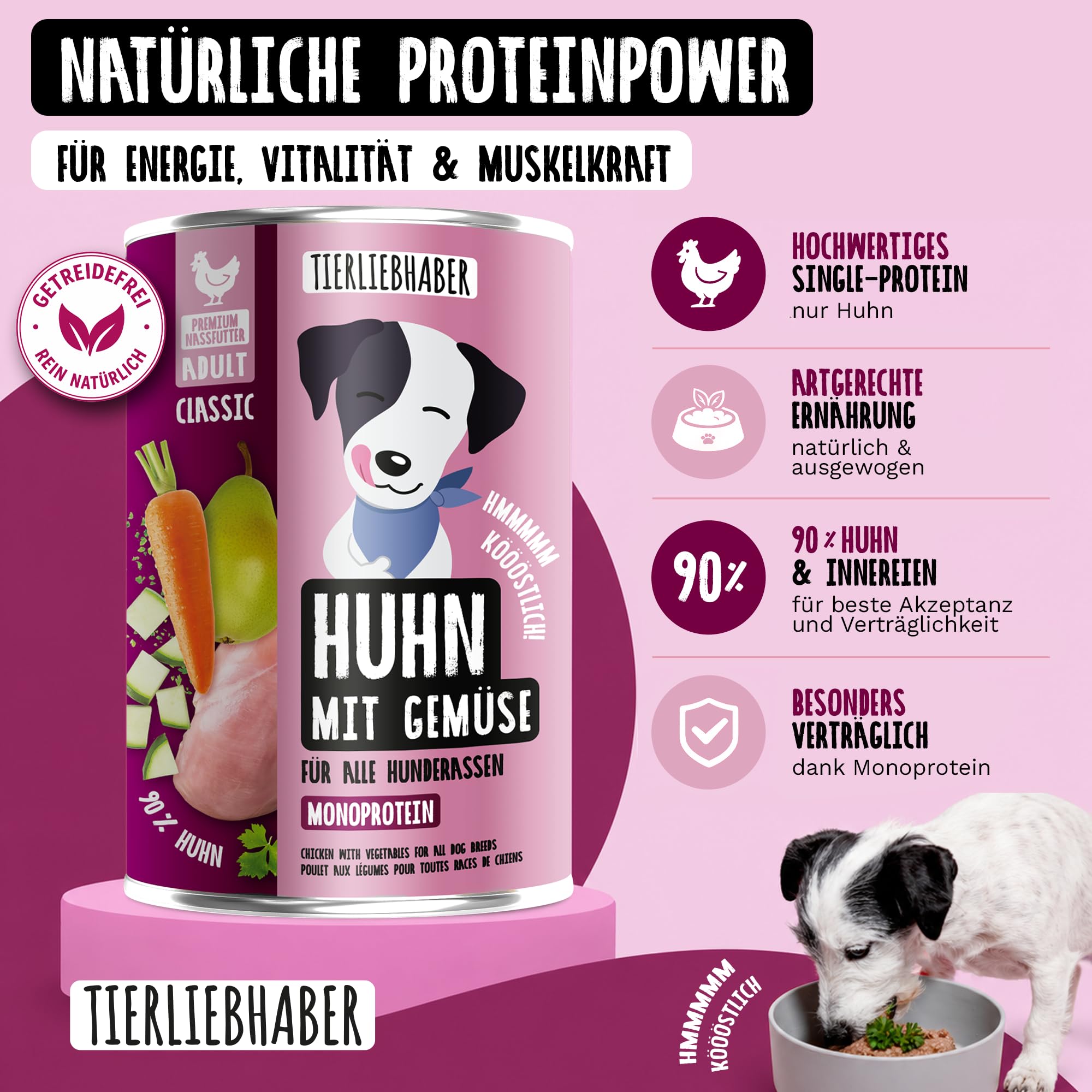 Hundefutter Nass 400g 6X Huhn mit Gemüse – Hunde Nassfutter 400g Wet Dog Food tierärztlich entwickelt – Nassfutter für Hunde mit 90% Fleischanteil – Dog Food leicht verdaulich von TIERLIEBHABER