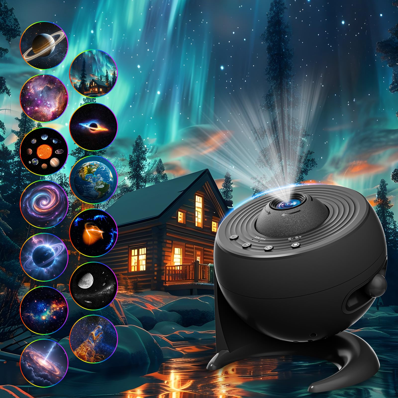 FlyEagle Sternenhimmel Projektor, 13-in-1 Galaxy Projektor, LED Sternenhimmel mit Timer, Deckenprojektor 360° Rotation, Zimmerplanetarium für Kinder Erwachsene Geschenk, Schwarz