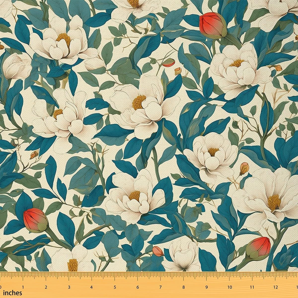 Erosebridal Vintage Floral Leaves Upholstery Fabric, Garden Botanical Indoor/Outdoor, Spring Craft Patchwork Decorative Fabric, Blue Yellow Red, 5 Yards