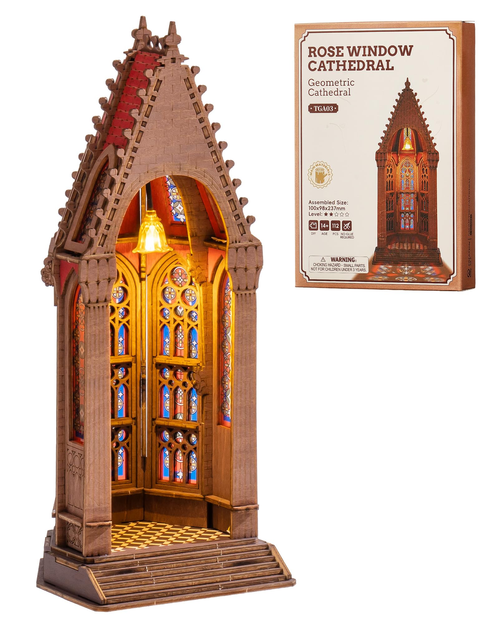 Rolife 3D Wooden Puzzle- Geometry Cathedral Architecture Model with LED Lights, DIY Craft…