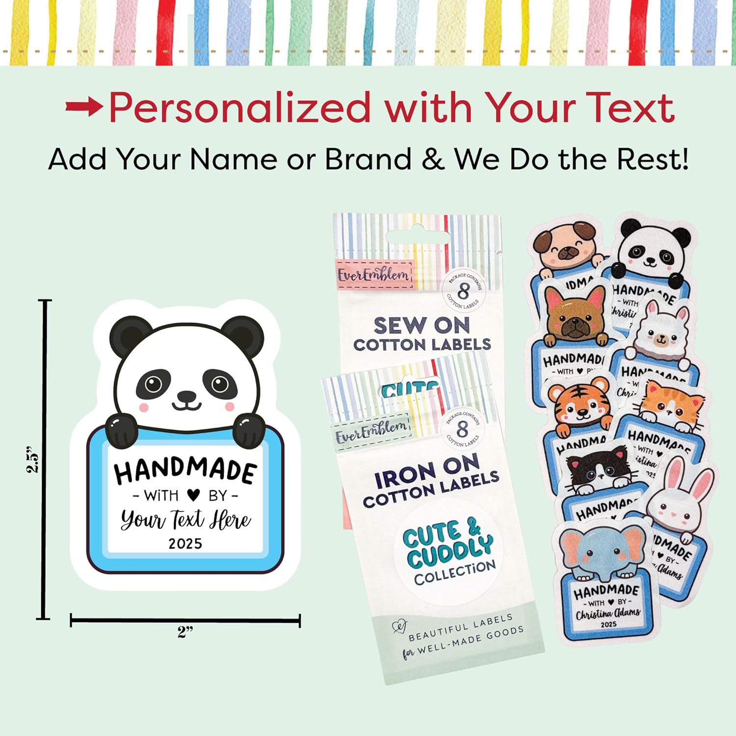 Cute Animal Cotton Sewing Label Pack, Custom Fabric Labels for Handmade Items – Personalized Tags for Quilts, Sewing, Crochet – Sew On or Iron On – Small Business Branding Tags