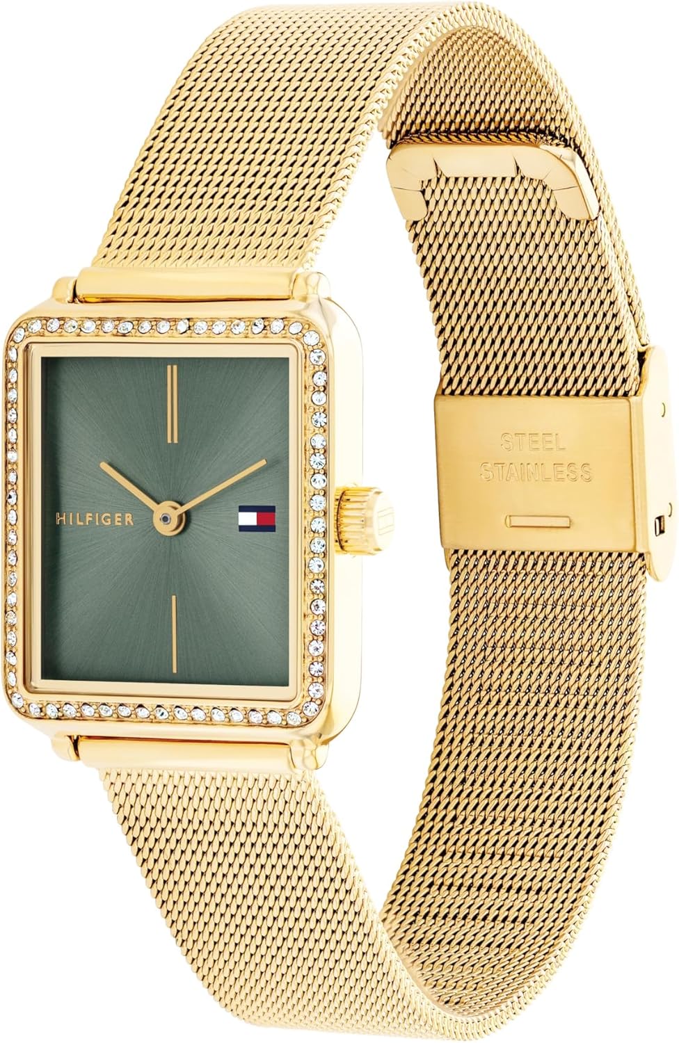 Tommy Hilfiger Women's Quartz Watch – Mini Stainless Steel Tank Case with Crystal Bezel, Mesh Bracelet, Fashion Accessory - Gift for Her - Image 2