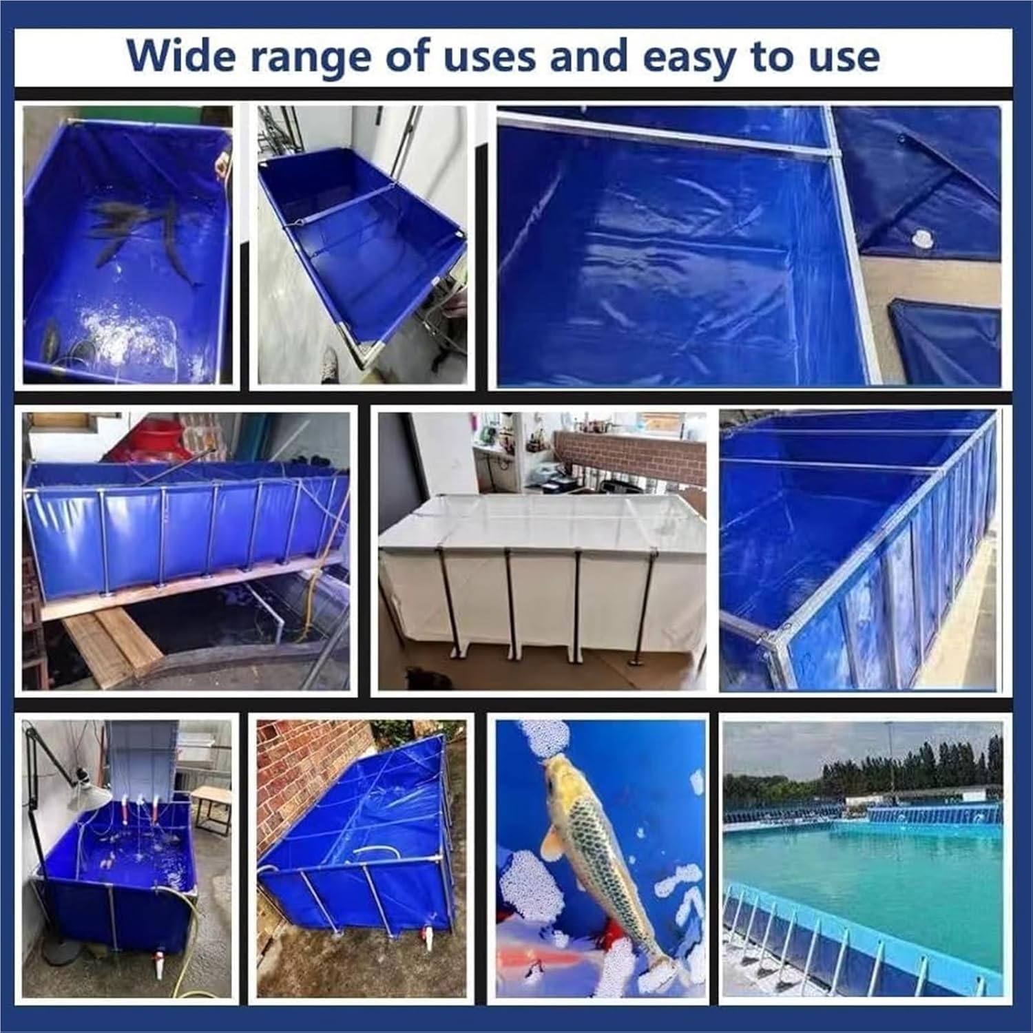 Canvas Above Ground Fish Pond with Steel Frame Drain Valve Blue Aquarium Pool Koi Pond Foldable Water Storage Display Show Tank(Height 0.8m,1x1.5m)