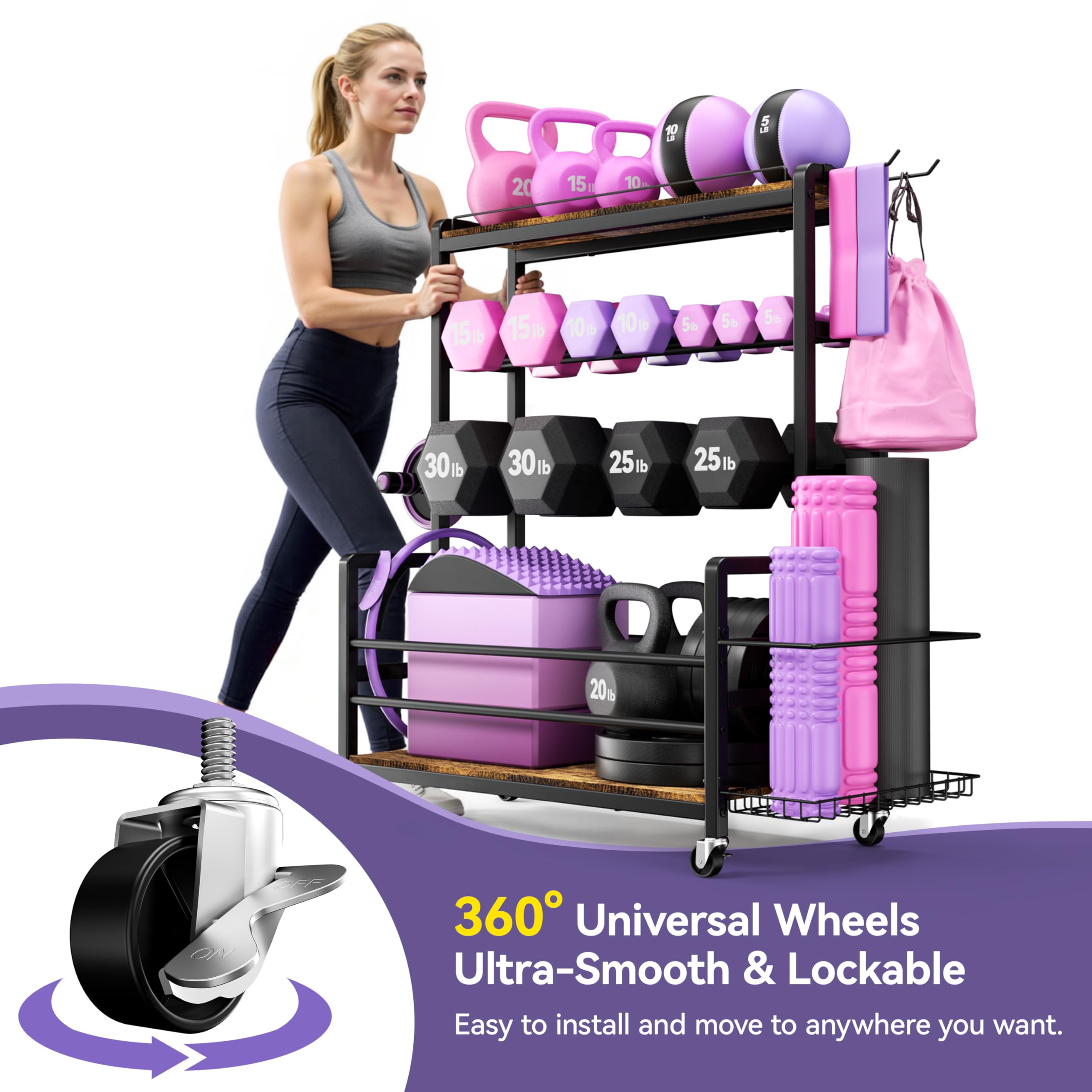 3-stöckiges Hantel- und Kettlebell-Regal, Medizinballhalter, 600-Pfund-Stahl-Organizer