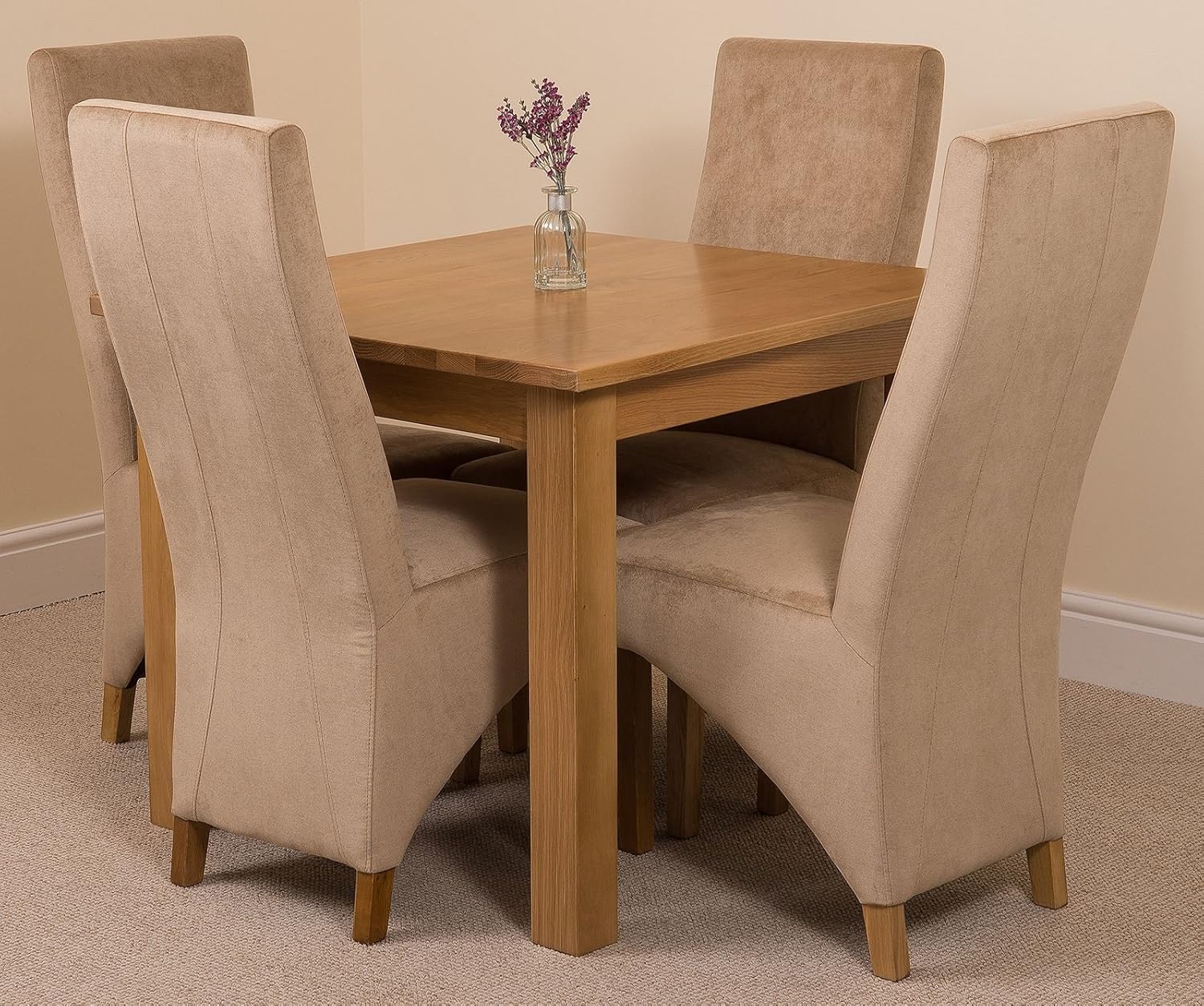 Oslo 90 x 90 cm Oak Small Dining Table and 4 Chairs Dining Set with