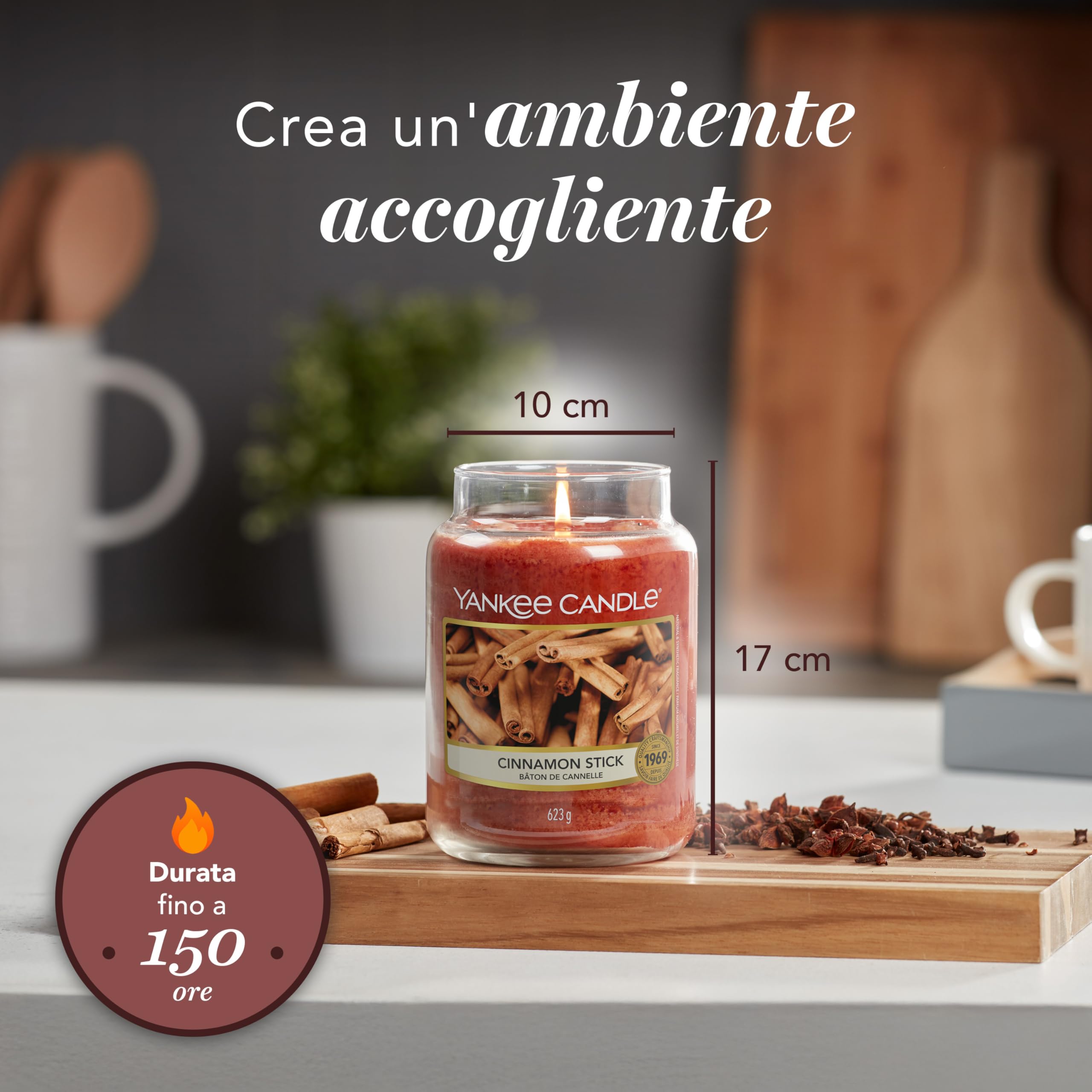 Yankee Candle Candela profumata in giara grande | Bastoncino di cannella | Durata Fino a 150 Ore | regalo perfetto per le donn