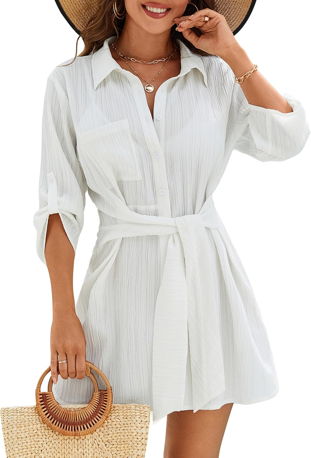 Blooming Jelly Womens Swimsuit Coverup Bikini Bathing Suit Cover Up Tie Side Beach Dress Shirt