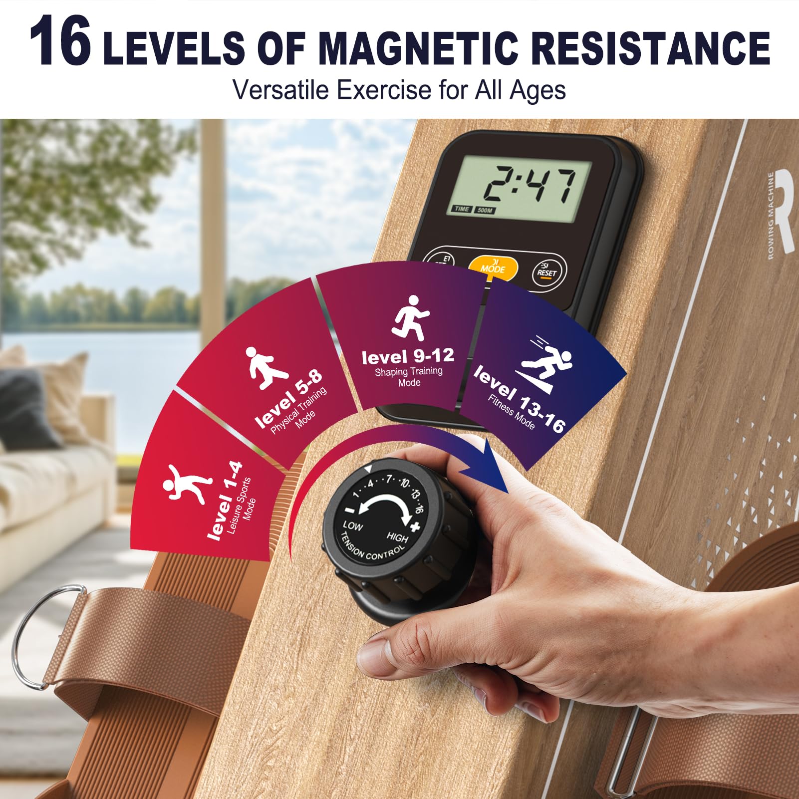 Rudergerät für Zuhause OR3,Magnetisches Rudergeräte mit Bluetooth Monitor,16 Resistance Levels,Kompaktes Rudergerät mit 160kg Gewichtskapazität,Vertikale Aufbewahrung,2 Jahre Garantie