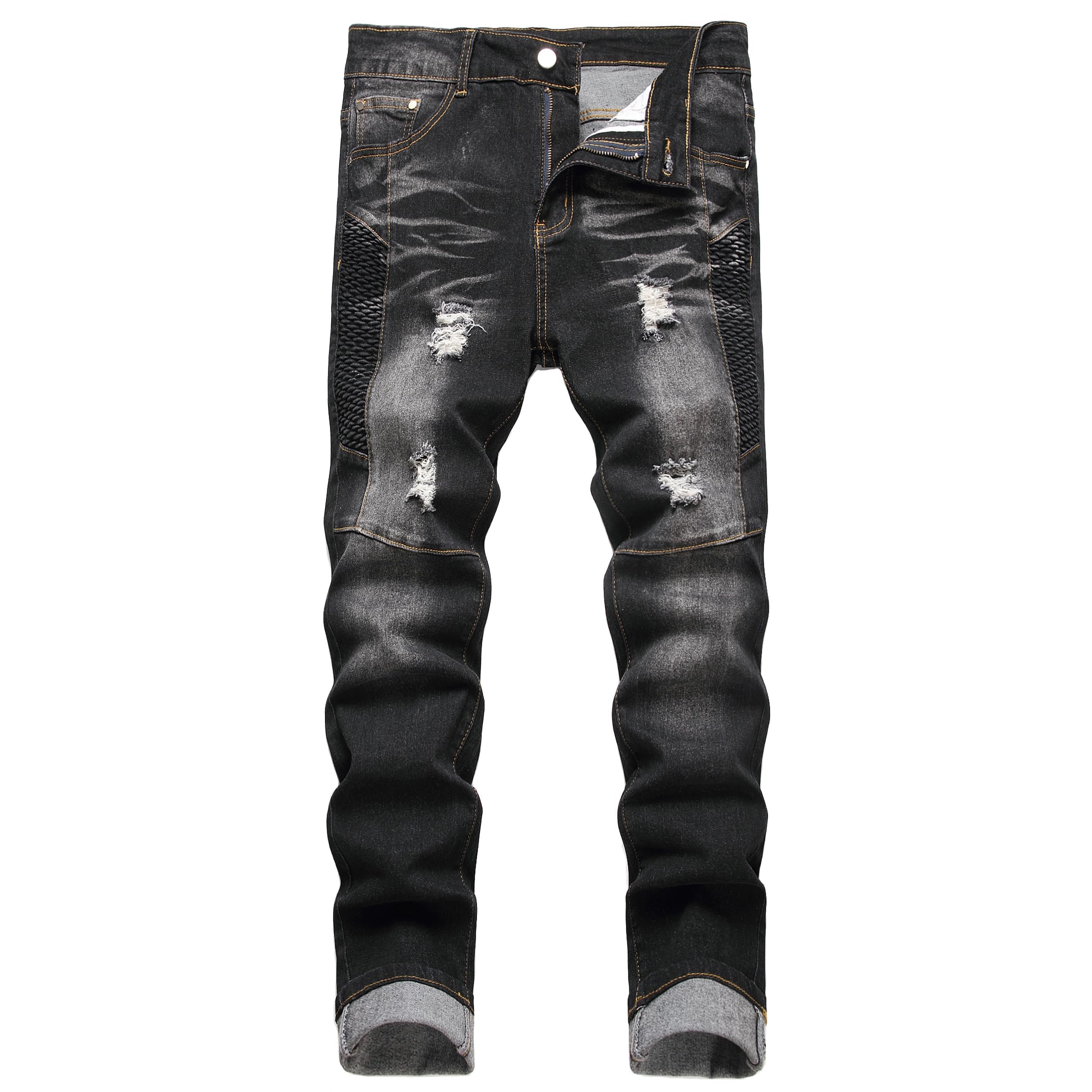 Pantalones vaqueros ajustados para hombre, ajustados, ajustados, ajustados, ajustados, de pierna recta regular, pantalones vaqueros de cintura flexible, pantalones vaqueros informales para