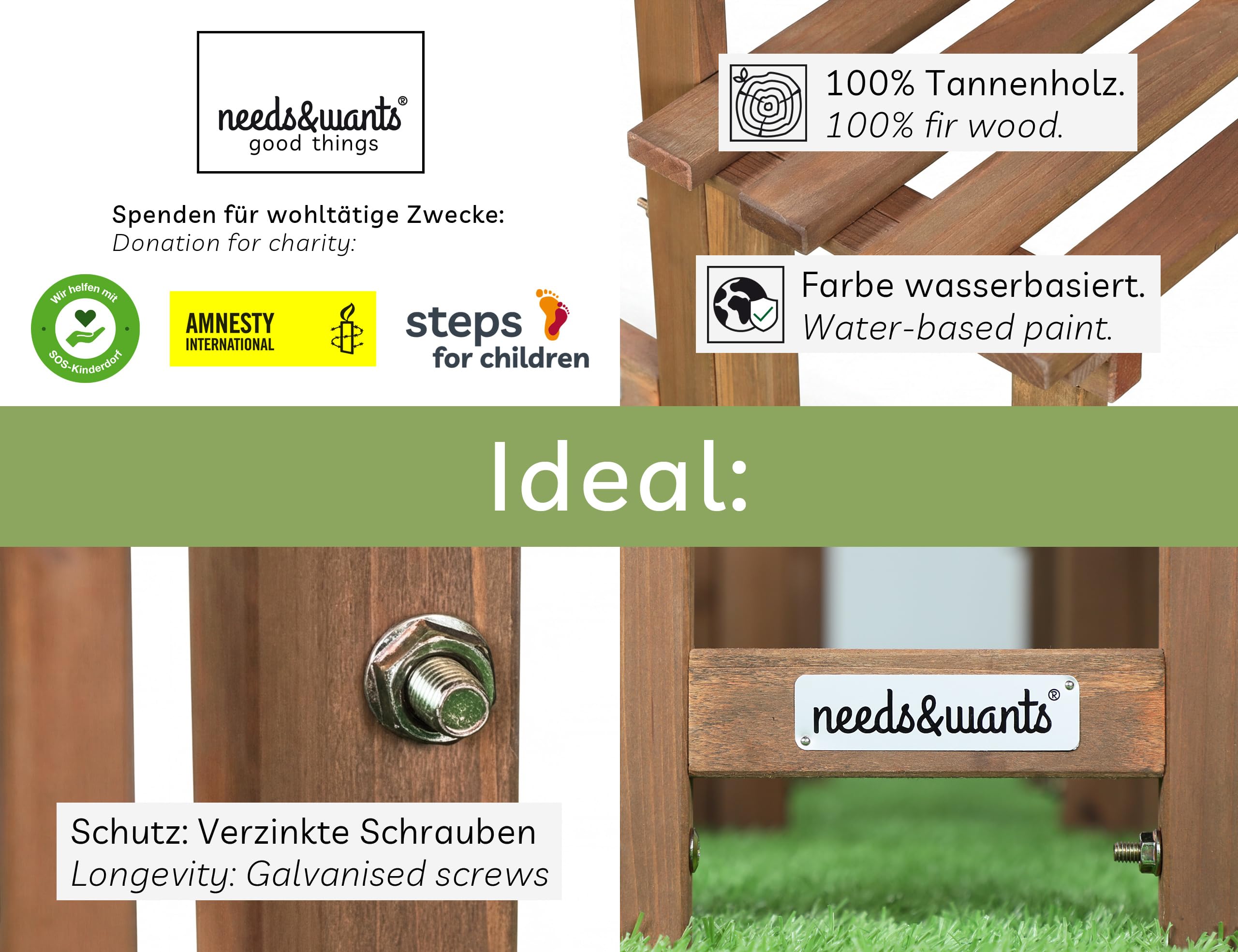 needs&wants® Grand escalier à fleurs avec 3 niveaux - Support pour plantes - Étagère à fleurs XL - En bois résistant aux intempéries - Pour extérieur, intérieur, balcon, jardin, extérieur, intérieur