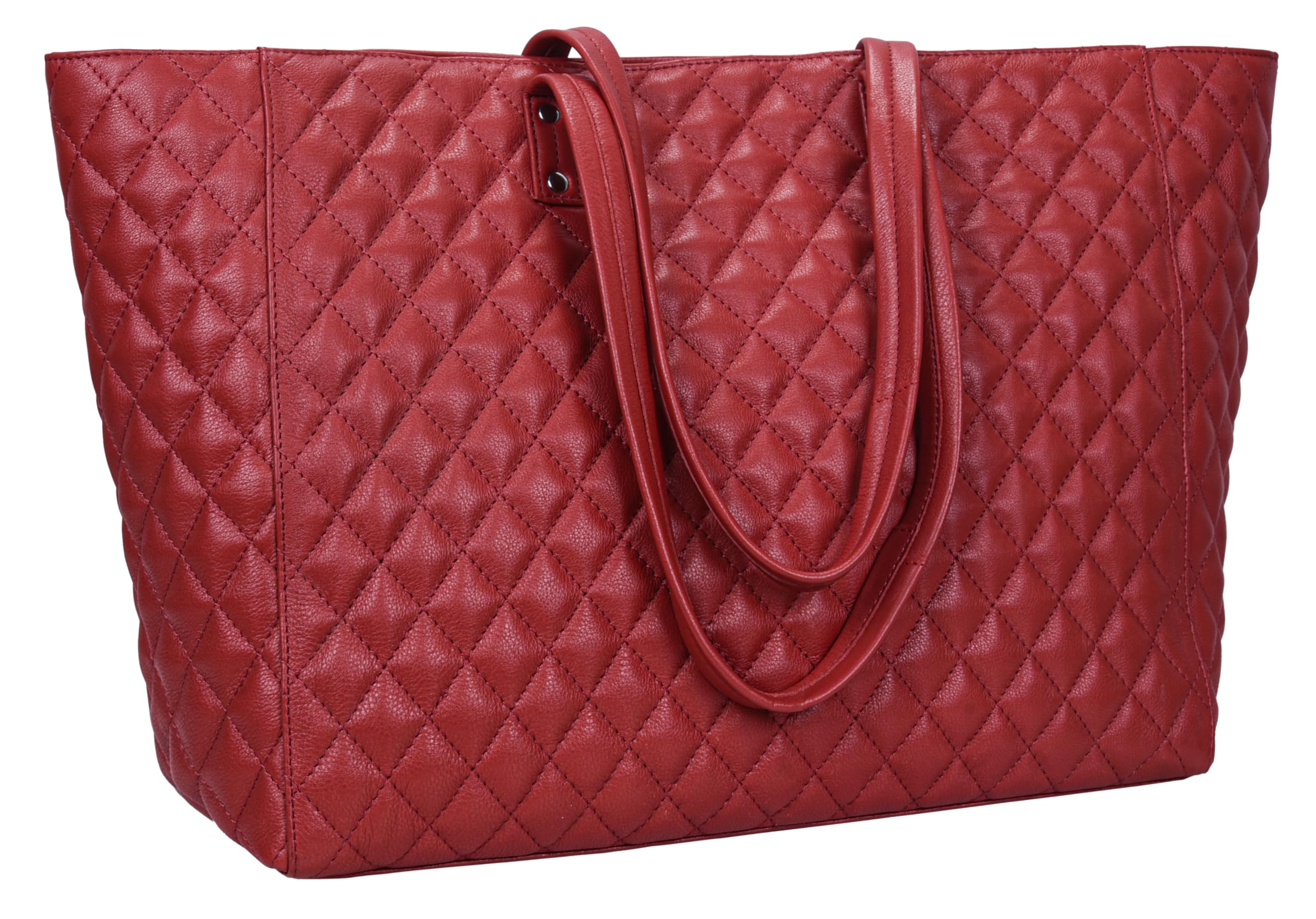 ANTONIO VALERIA Avery Quilted Red Leather Tote/Top Handle Shoulder Bag for Women