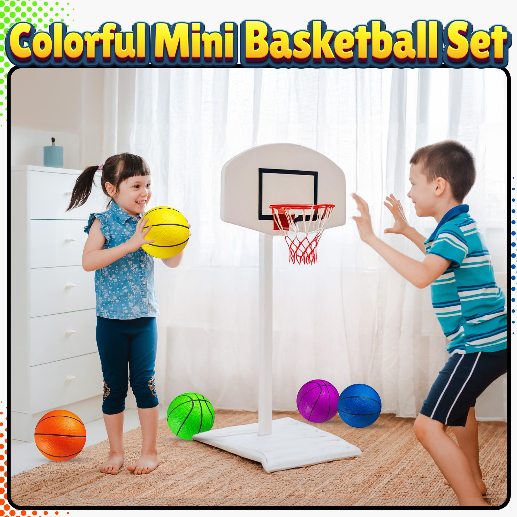 Set De 5 Mini Ballons De Basket 15 Cm Avec Pompe – Jouet Gonflable Intérieur/Extérieur – Cadeau Anniversaire Enfant