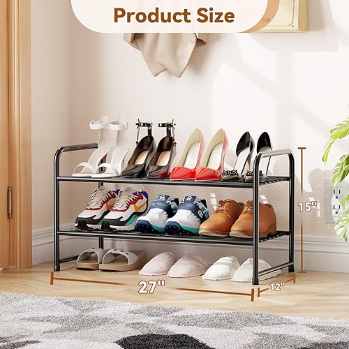 Miniatura 2 de Zapatero de metal de 2 niveles para armario, apilable, negro