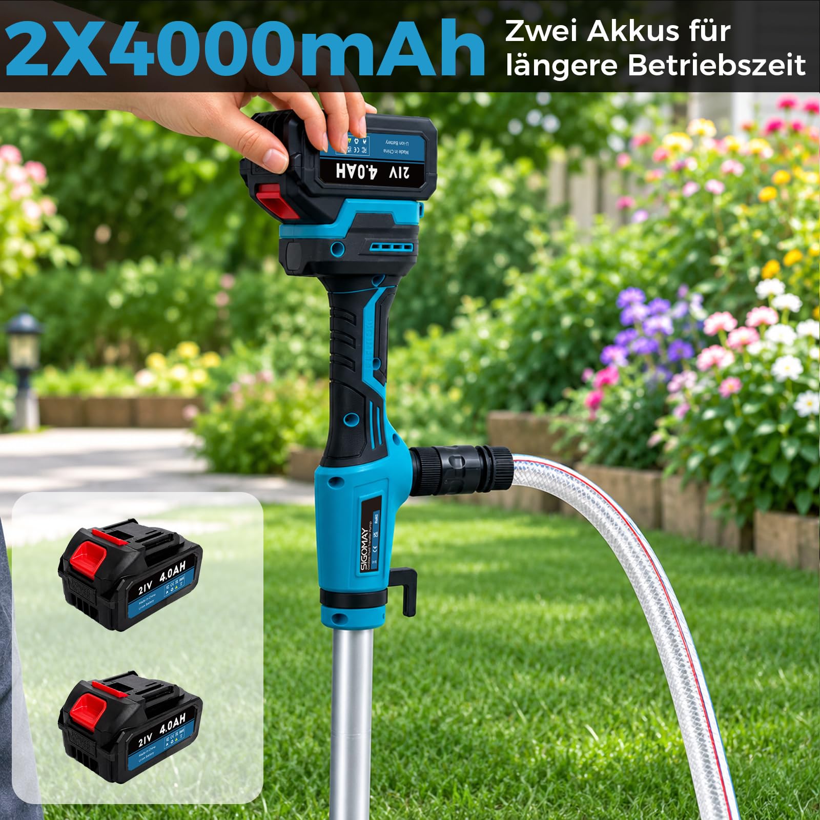 Akku Stab-Transferpumpe, Kompatibel mit Makita 18V LXT Akku, Elektrische Ölpumpe mit Digitalanzeige & Auto-Stopp, 2725 L/h, für Diesel, Wasser, Garten, Pool, IBC