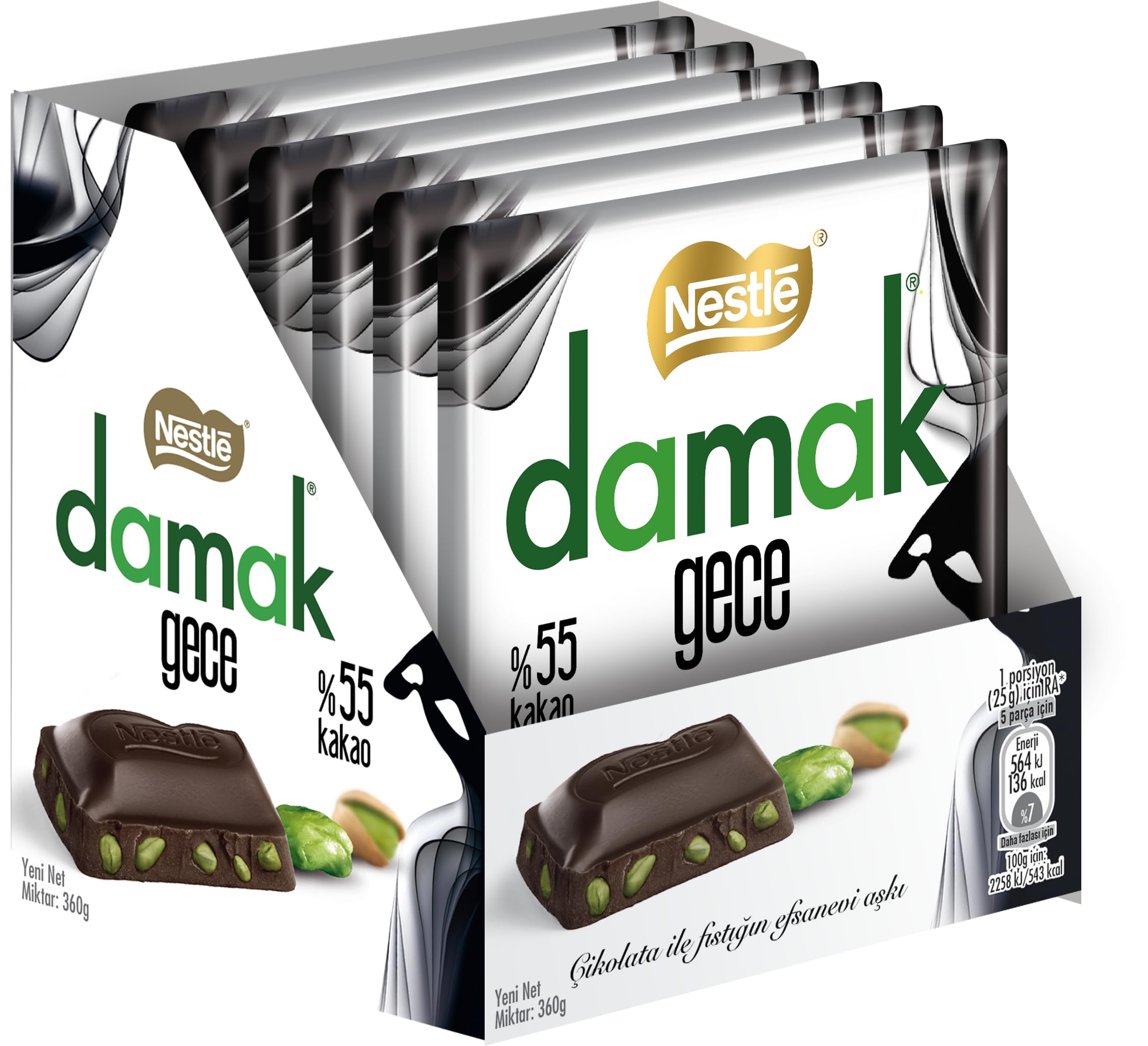 Nestlé Damak Gece Antep Fıstıklı Bitter Çikolata 6 Adet x 60 G