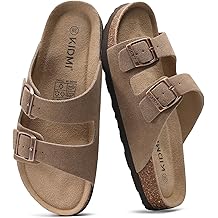 Unisex Genuine Suede Summer Sandals Arch Support Cork Footbed Slide Sandals with Double Adjustable Buckle for Women Men