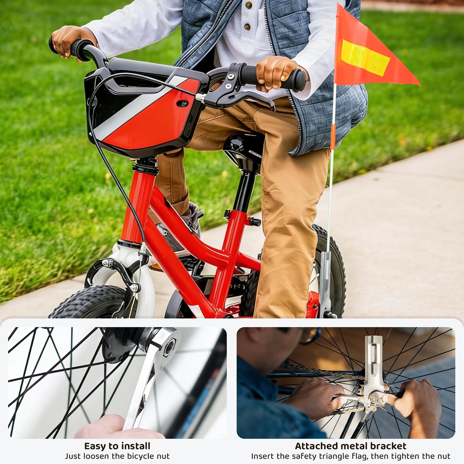 MAIXINNEW 2 Stück Fahrradwimpel für Kinder, Fahne Fahrradanhänger Reflektierende, Sicherheitswimpel Kinderfahrrad, Verstellbare Fahrradwimpel für im Freien radfahrende Kinder, Warnschild - 4