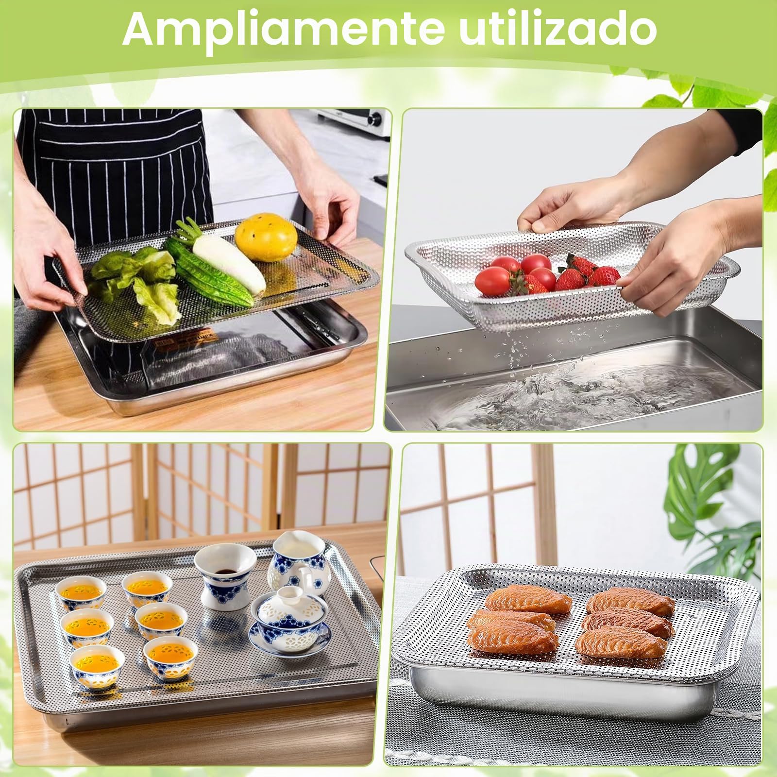 2 in 1 Bandejas de Germinación en Acero Inoxidable con Bandeja Colador, 32 x 22 cm Germinador de Semillas para el Cultivo de Brotes Bio, Hierba de Gato, Berros, Cultivo Hidropónico