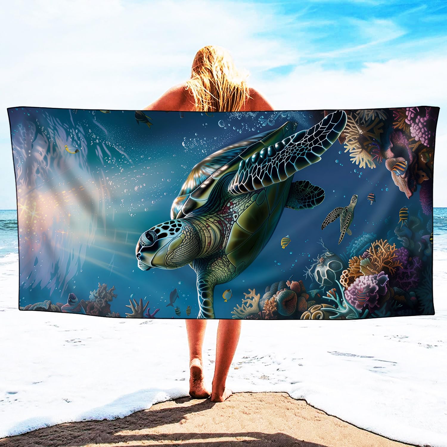 YISUMEI Underwater Turtle Beach Towels for Adults Extra Large 180 x 90 cm - Image 2