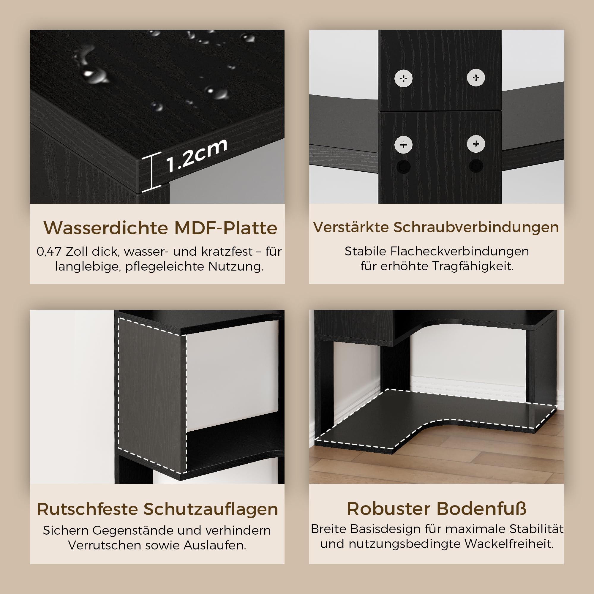 IRONCK Bücherregal 6 Ebenen Eckregal 204cm Hoch L-förmiges Standregal mit Schutzleiste, Holz offenes Regal & Aufbewahrungsregal für Wohnzimmer, Büro, Schlafzimmer, Schwarz